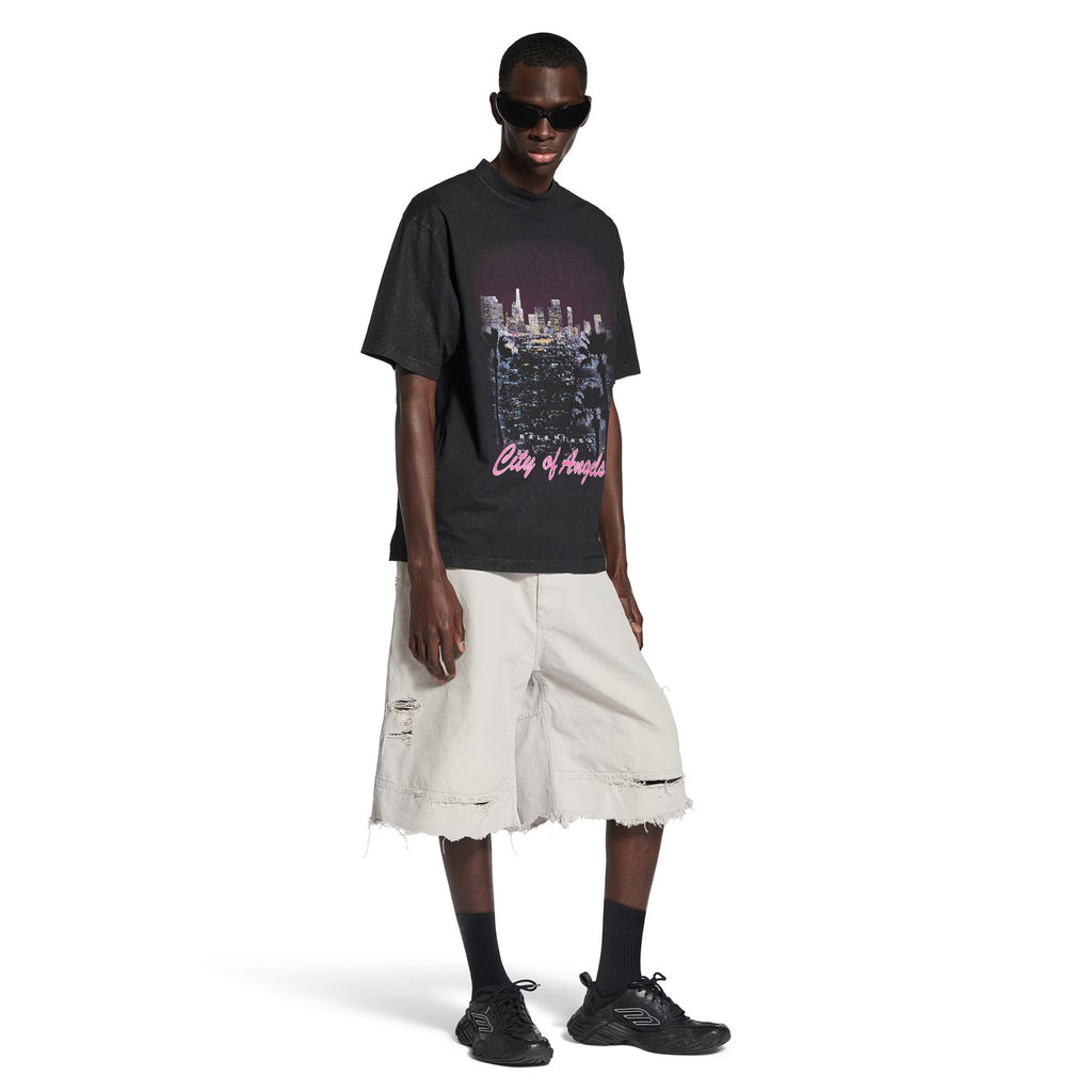 Balenciaga City Of Angels T-shirt Medium Fit In Dirty White Men's Spring And Summer High Street Trend Round Neck Short Sleeve Straight T-shirt Ngvp #1875
