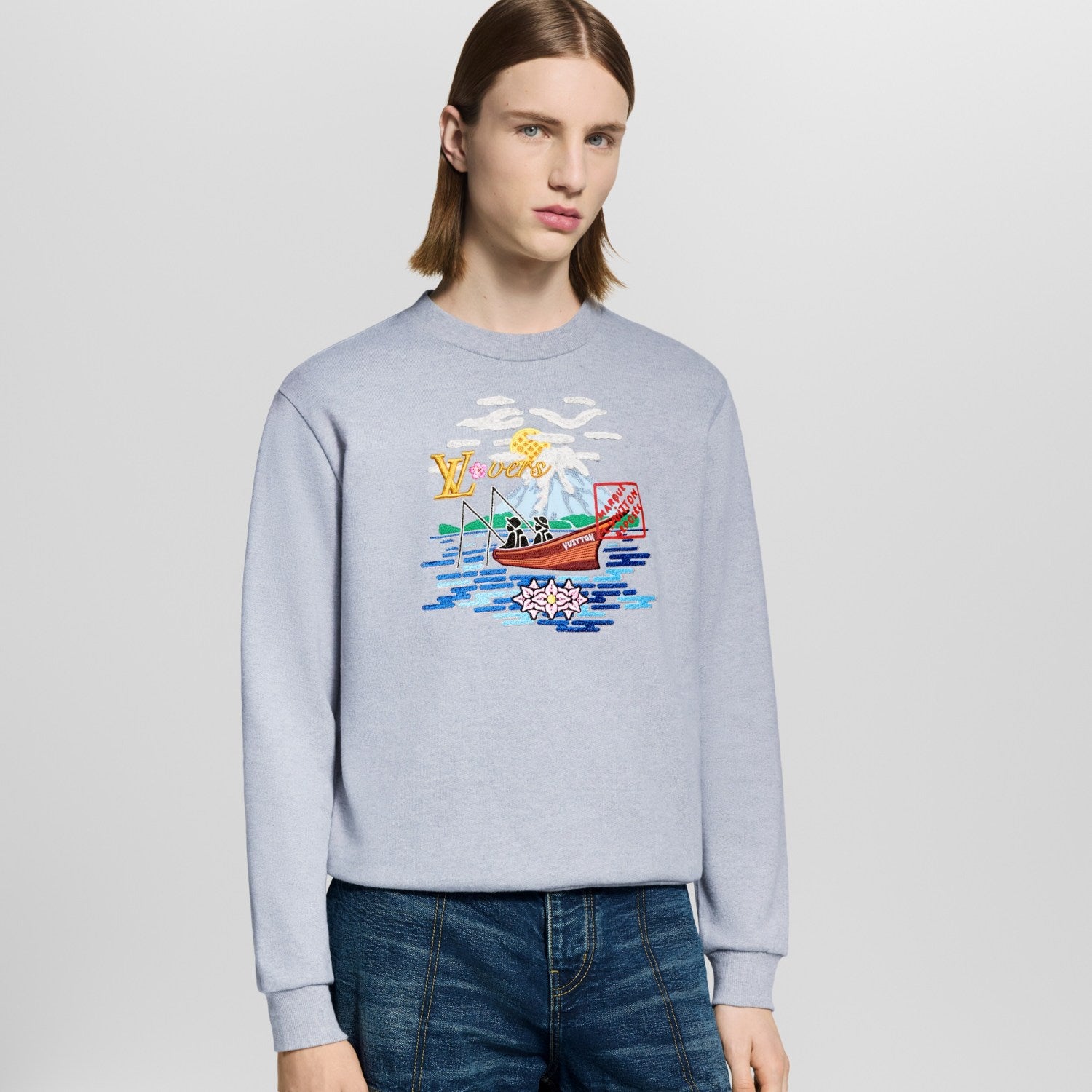 Louis Vuitton Men's Spring/Fall Solid Color Fashion Casual Embroidered Print Round Neck Long Sleeve Sweatshirt #78212