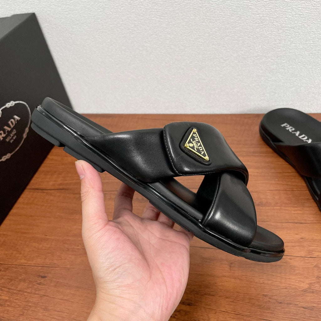 Prada Leather Cross Slides #383748