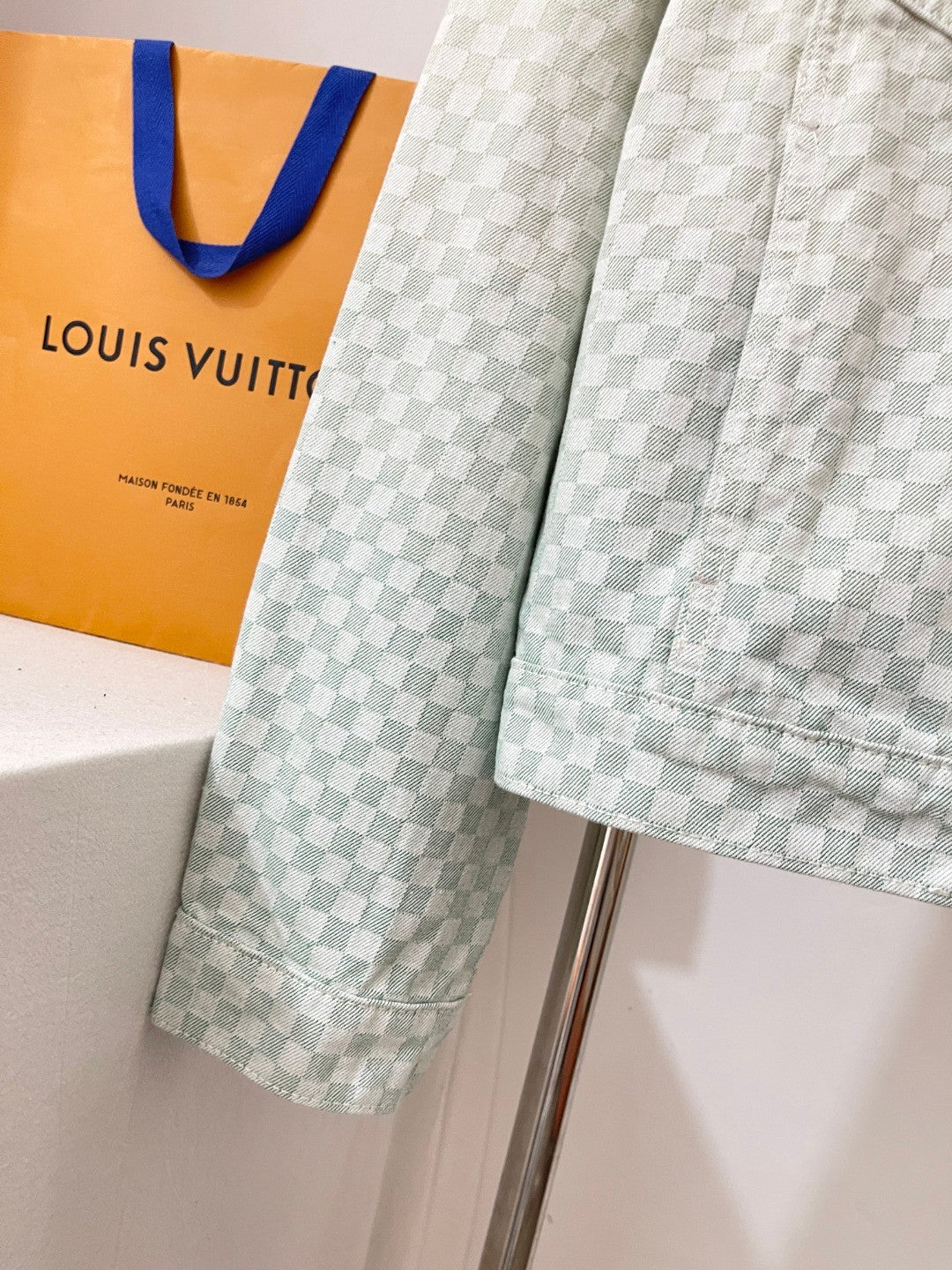 Louis Vuitton Men's Fall/Winter Gradient Checkerboard Print Single Breasted Denim Long Sleeve Jacket #76538