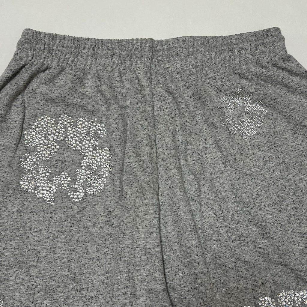 Denim Tears X Swarovski Men's Women's Summer Floral Rhinestone Solid Color Drawstring Tie Cotton Cashmere Casual Shorts Ngvp #1826
