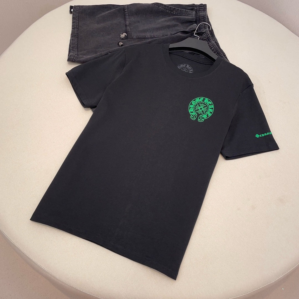 Chrome Hearts Men's and Women's Summer Solid Color Sanskrit Print Cotton Round Neck Short Sleeve T-Shirt #72154