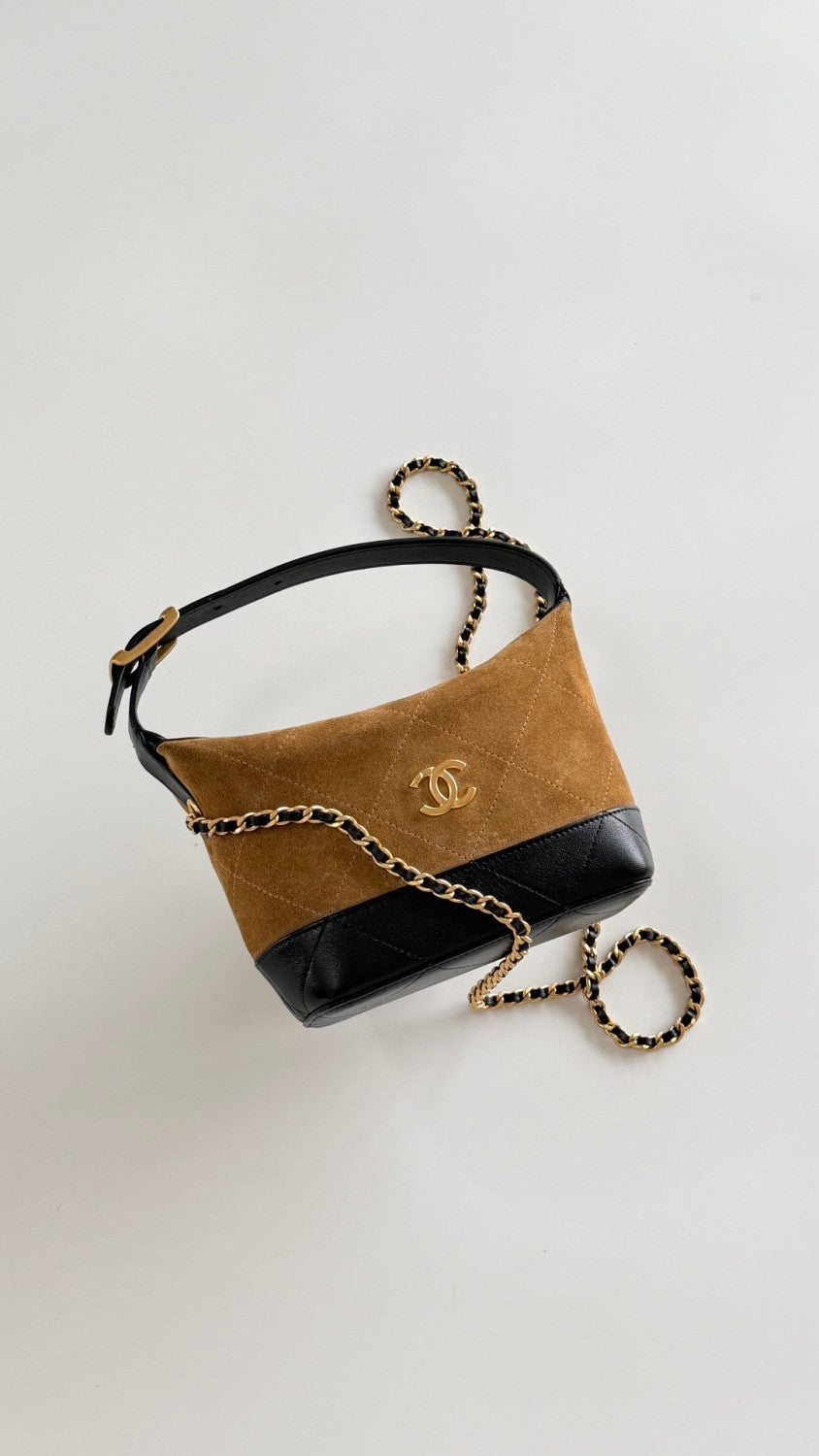 Chanel 26s Hobo Brown And Black Suede Handbag Shoulder Bag Lunch Bag Diamond-quilted Chain-handle Handbag Crossbody Bags #82954A