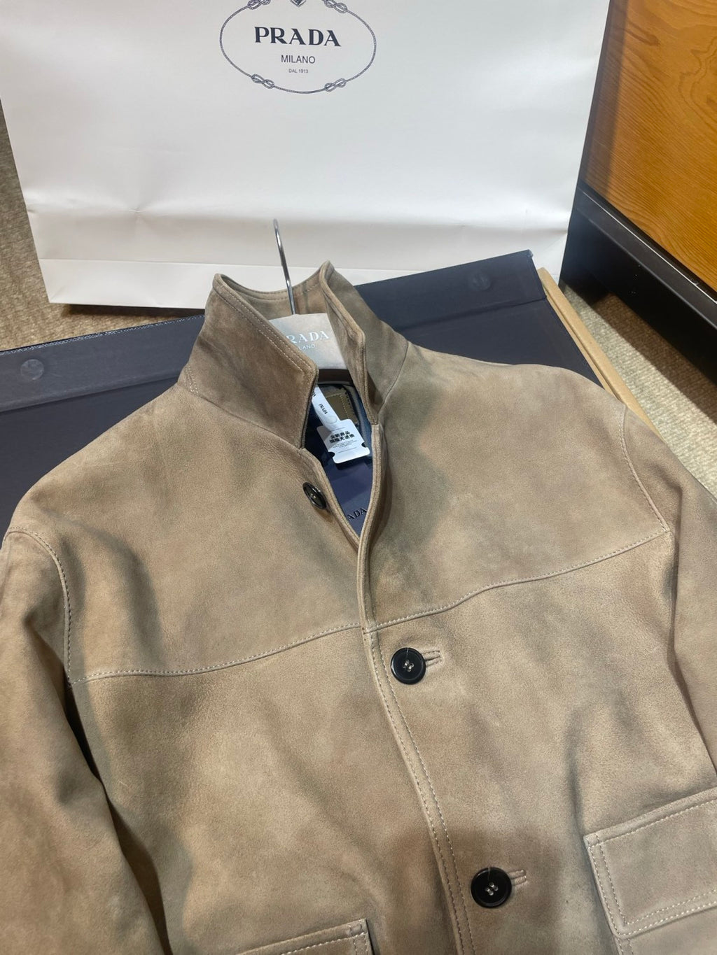 PRADA Men's 25FW Stone Suede Bomber Jacket #333461