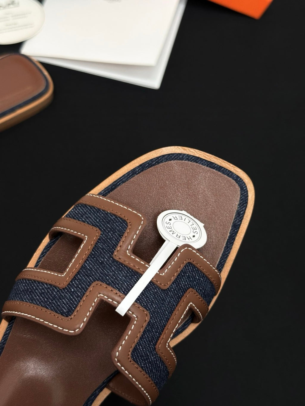 Hermès Denim Patchwork Slippers #385097