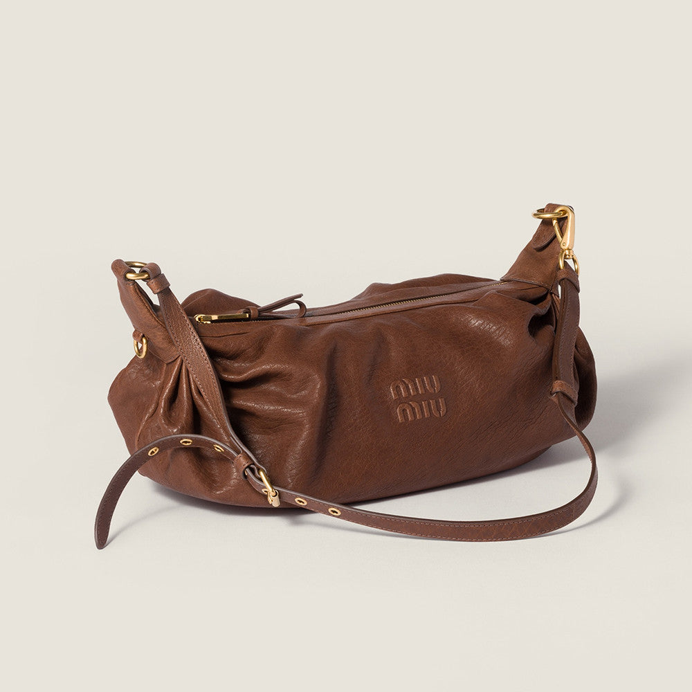 MiuMiu Brown Saccanappa Leather Clutch With Gold Hardware Crossbody Bag Black Elegant Casual Zipper Bags #84228A