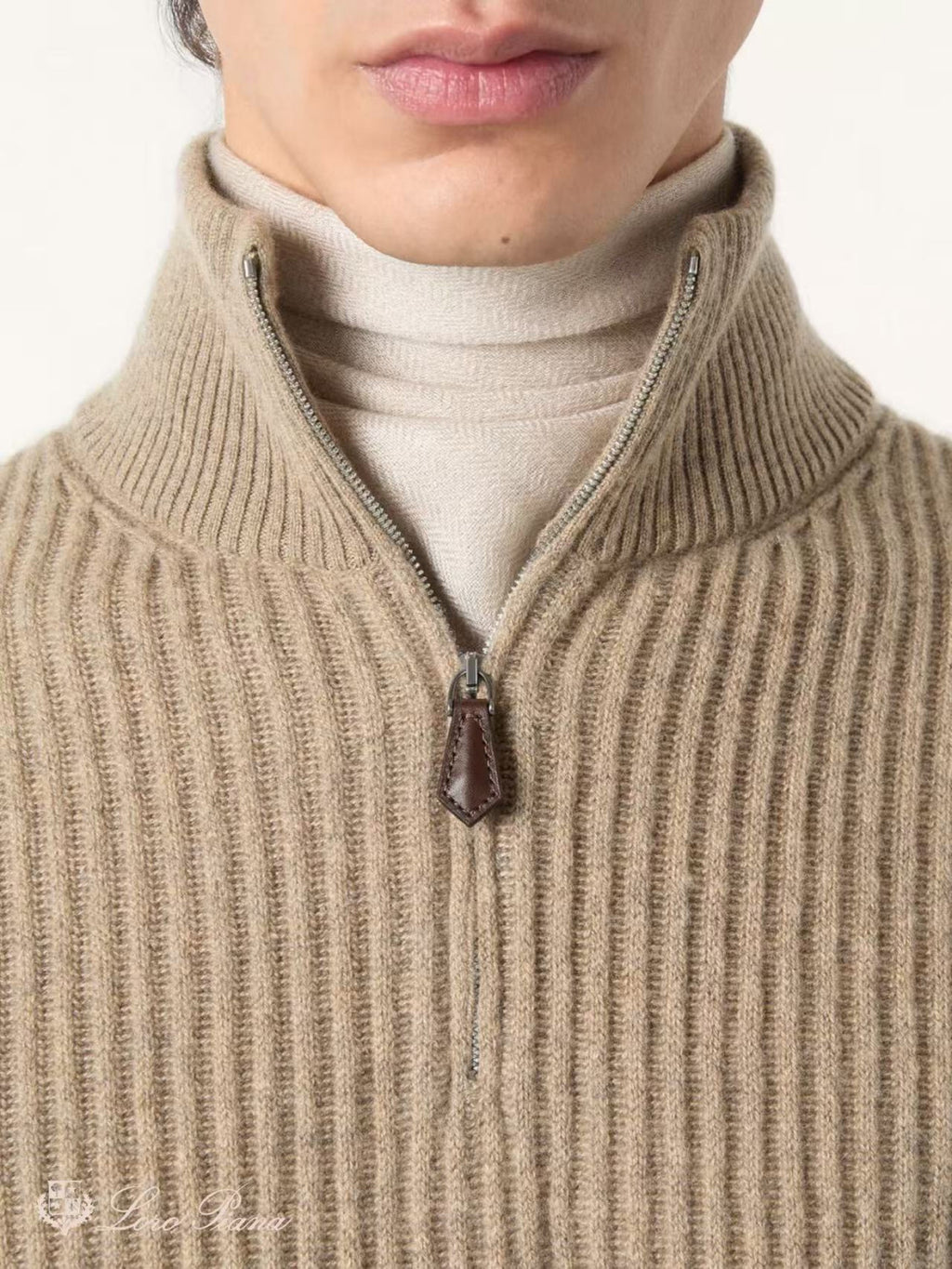Loro Piana Plane Tree Men's Sweater Ribbed Turtleneck Half-zip Pullover Long-sleeved Cashmere Sweater #332989