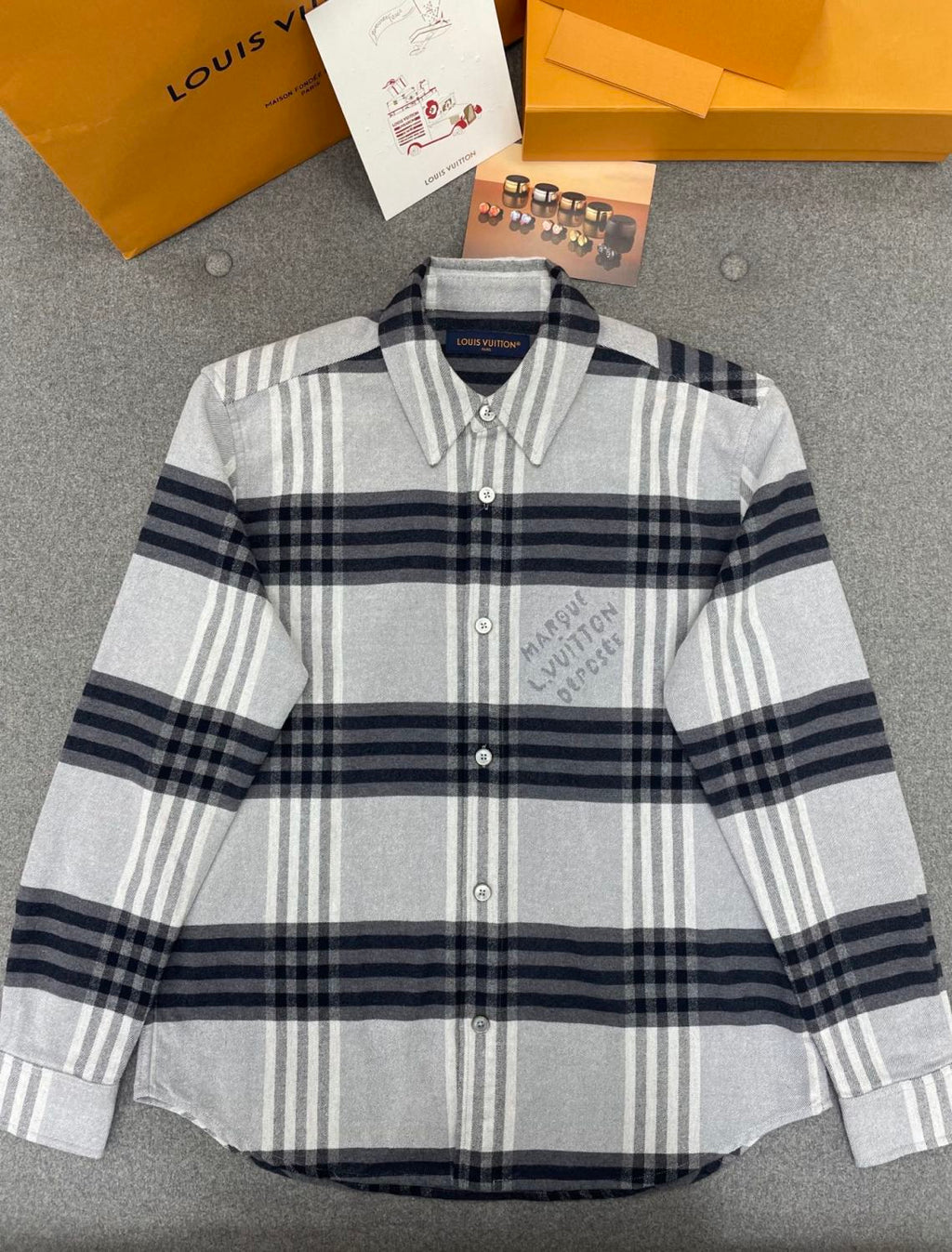 Louis Vuitton Men's Spring And Autumn Black And White Striped Flannel Single Breasted Long Sleeved Shirt #76949