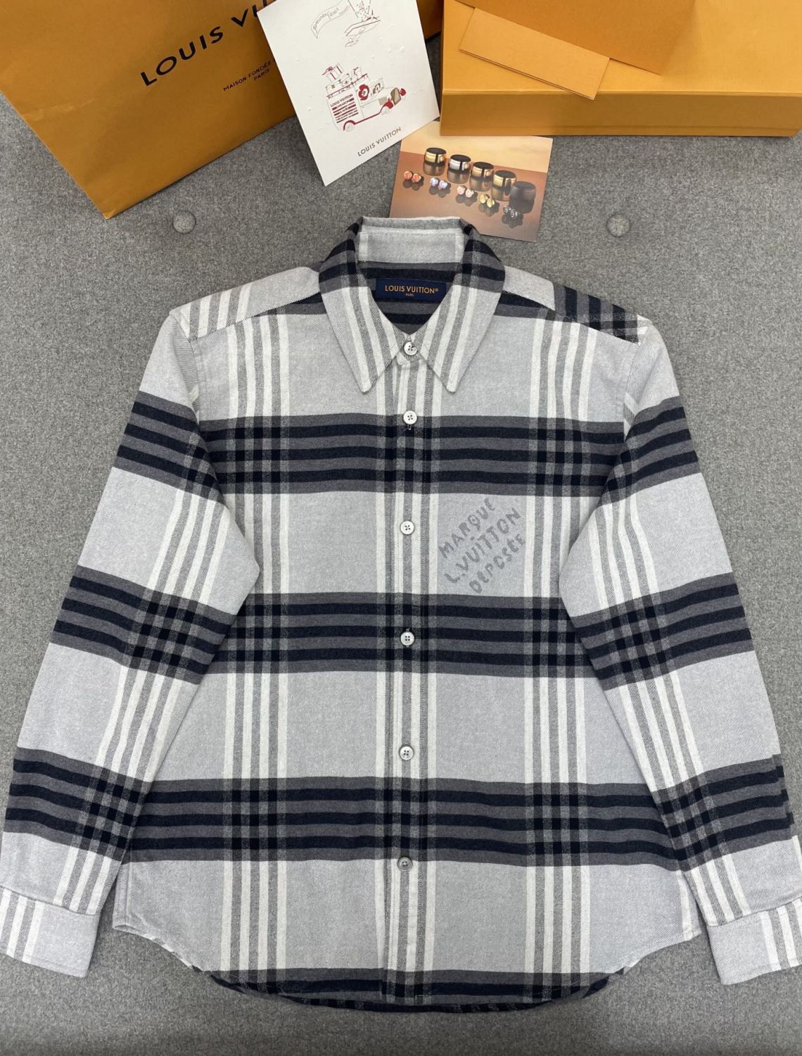 Louis Vuitton Men's Spring And Autumn Black And White Striped Flannel Single Breasted Long Sleeved Shirt #76949