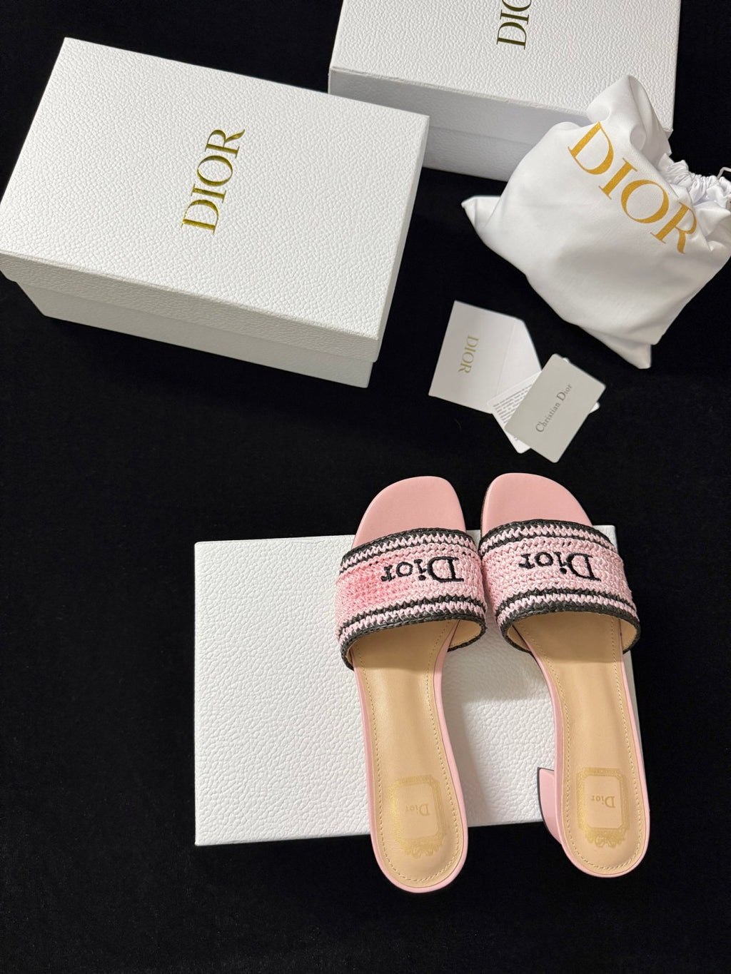 DIOR Dioriviera Dior Woven Heeled Slide Trench Crocheted Raffia-Effect Technical Fabric #387799