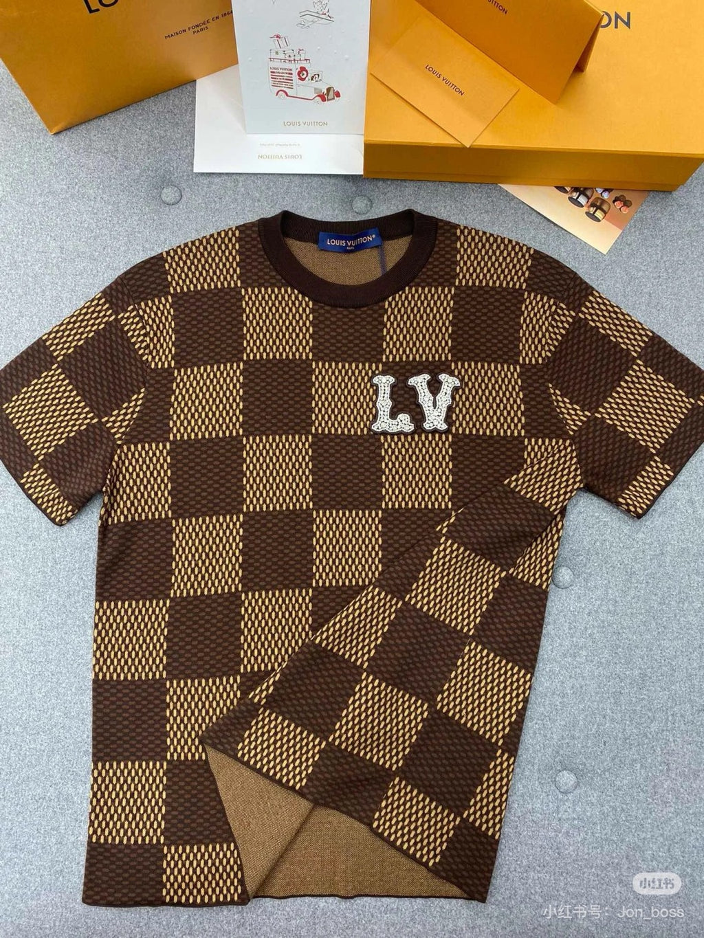 Louis Vuitton Men's Damier Imitation Crystal Applique Checkerboard Checkerboard Summer Cotton Solid Color Short Sleeve Round Neck Short Sleeve T-Shirt #81339