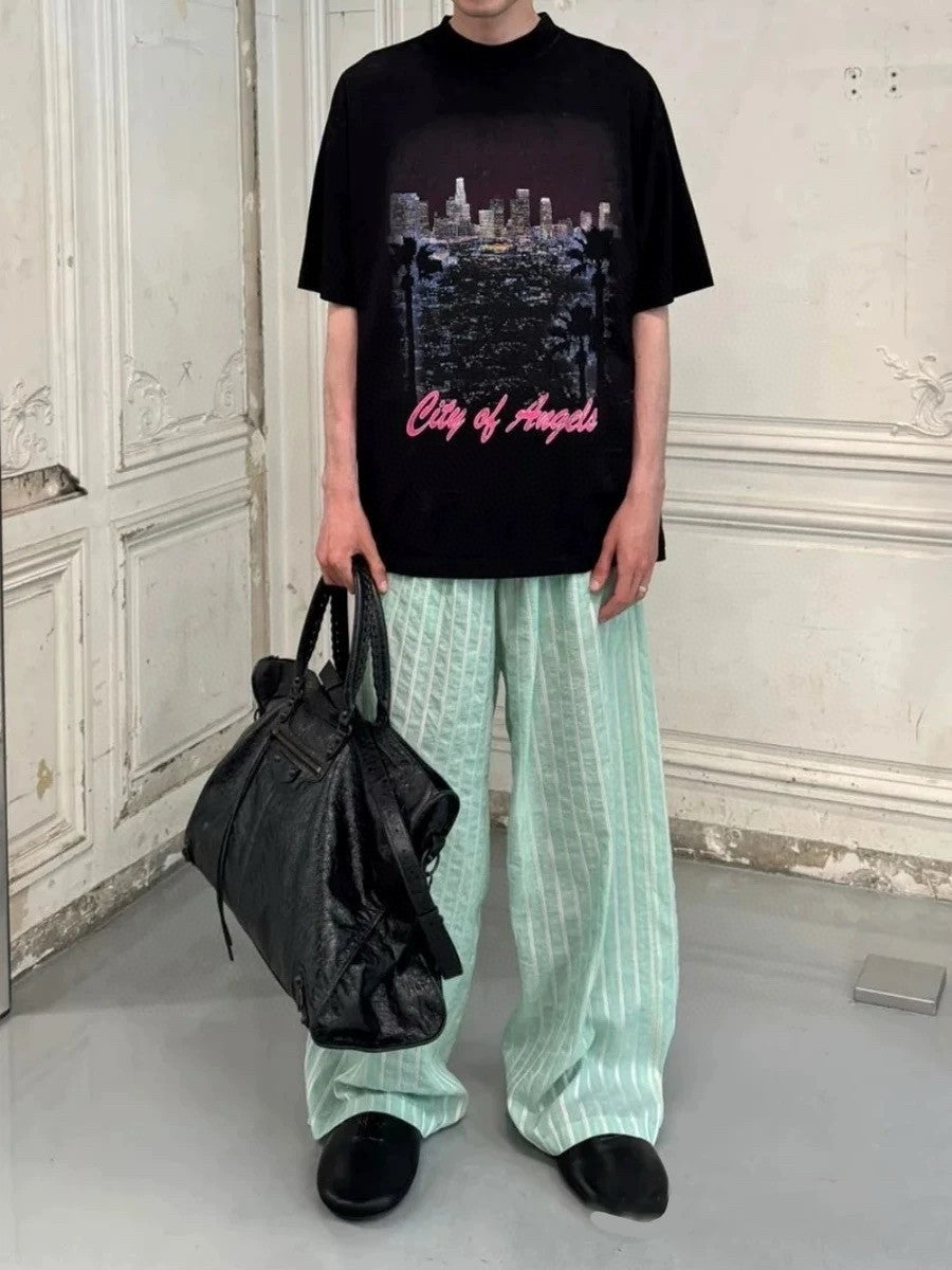 Balenciaga Men's & Women's Striped Elastic Waist Cotton Solid Color Loose-Fit Pajama Pants All-Season Casual Long Pants Ngvp #2346