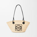 Loewe Small Anagram Basket Bag in Iraca Palm and Calfskin Beige #377147
