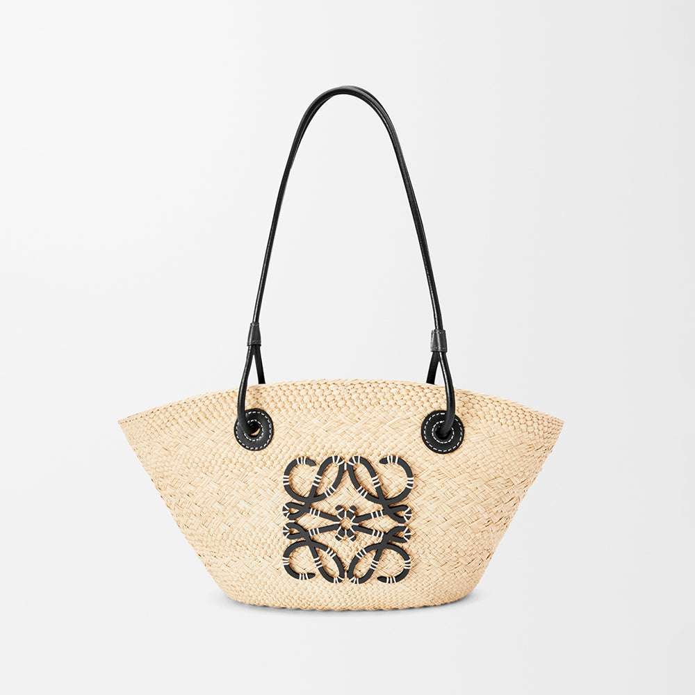 Loewe Small Anagram Basket Bag in Iraca Palm and Calfskin Beige #377147