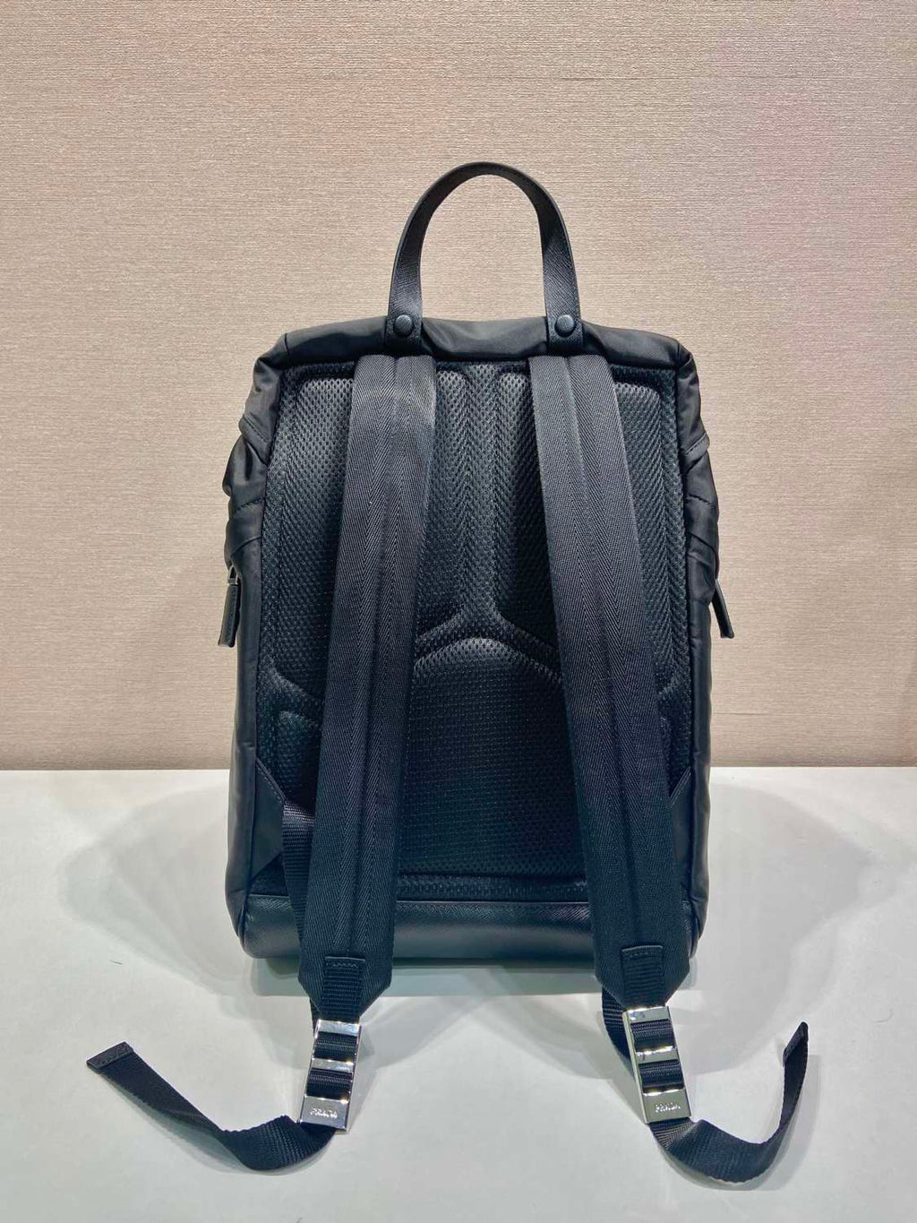 PRADA Black Re-nylon And Saffiano Leather Backpack #379110