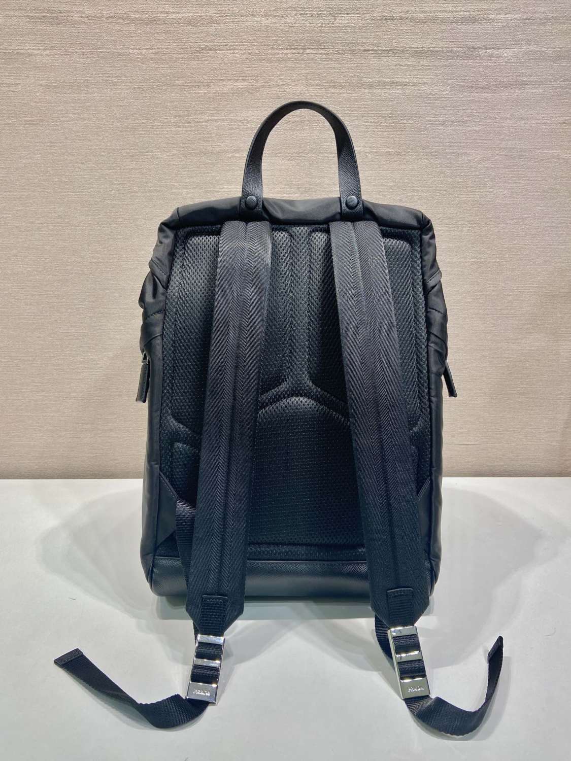PRADA Black Re-nylon And Saffiano Leather Backpack #379110