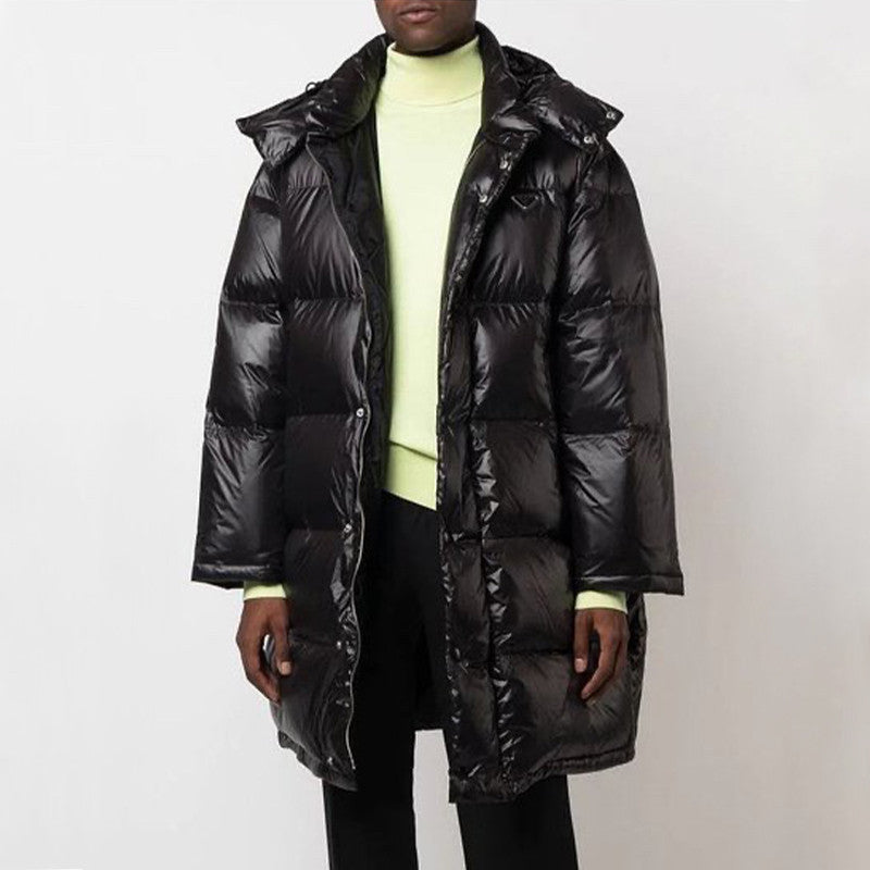 Prada Men's And Women's Autumn And Winter Solid Color Quilted Fluffy Medium Length Hooded Puffer Down Jacket #74389