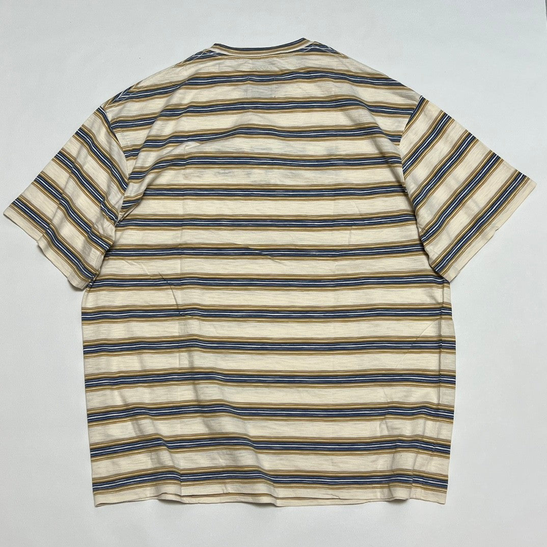 Lanvin X Gallery Dept Men's Summer Logo Letter Embroidery Stripe Round Neck Loose Short Sleeve T-Shirt #72353