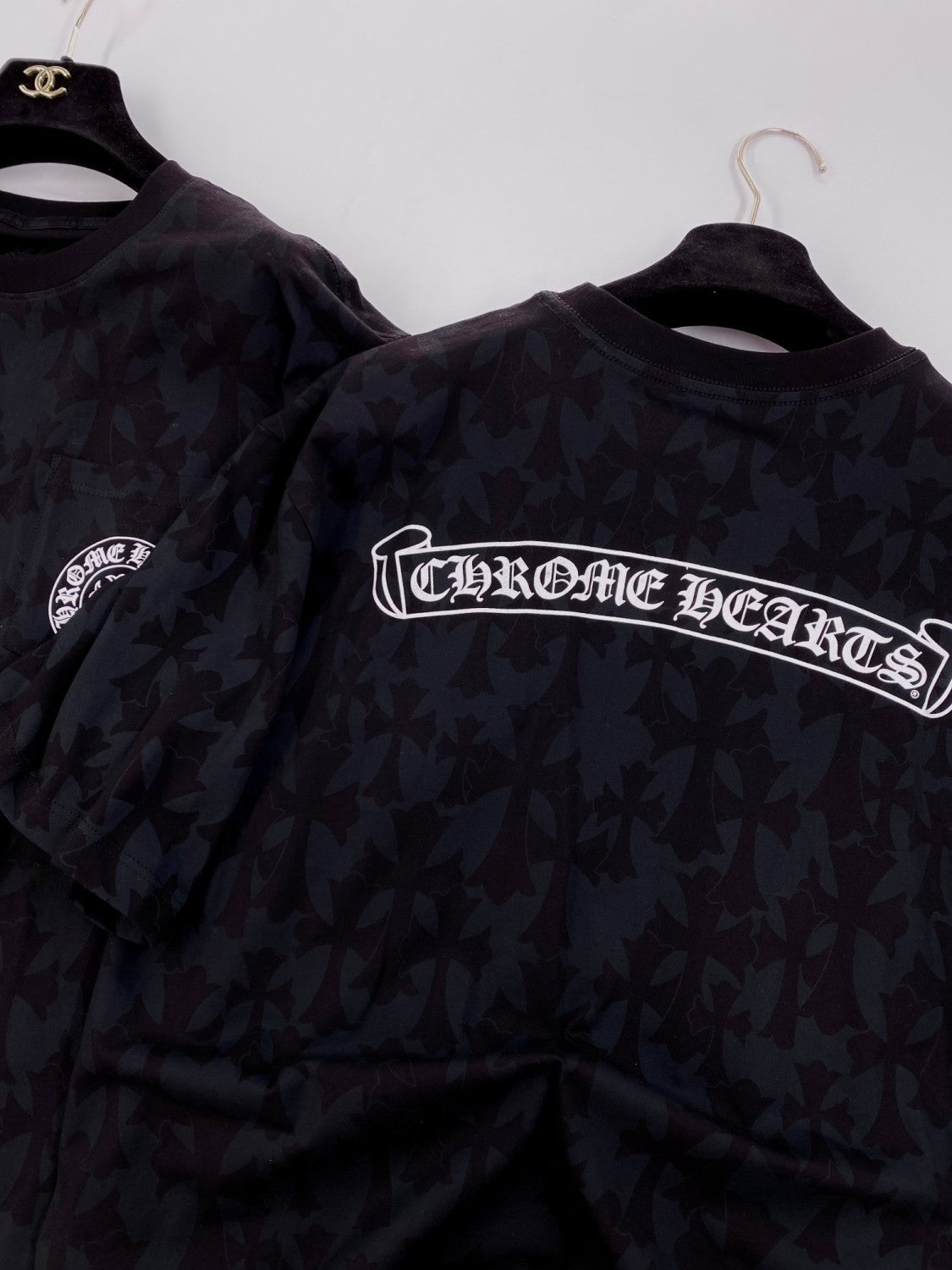 Chrome Hearts Men's Summer Black Logo Printed Round Neck Straight Short Sleeve T-Shirt #99844