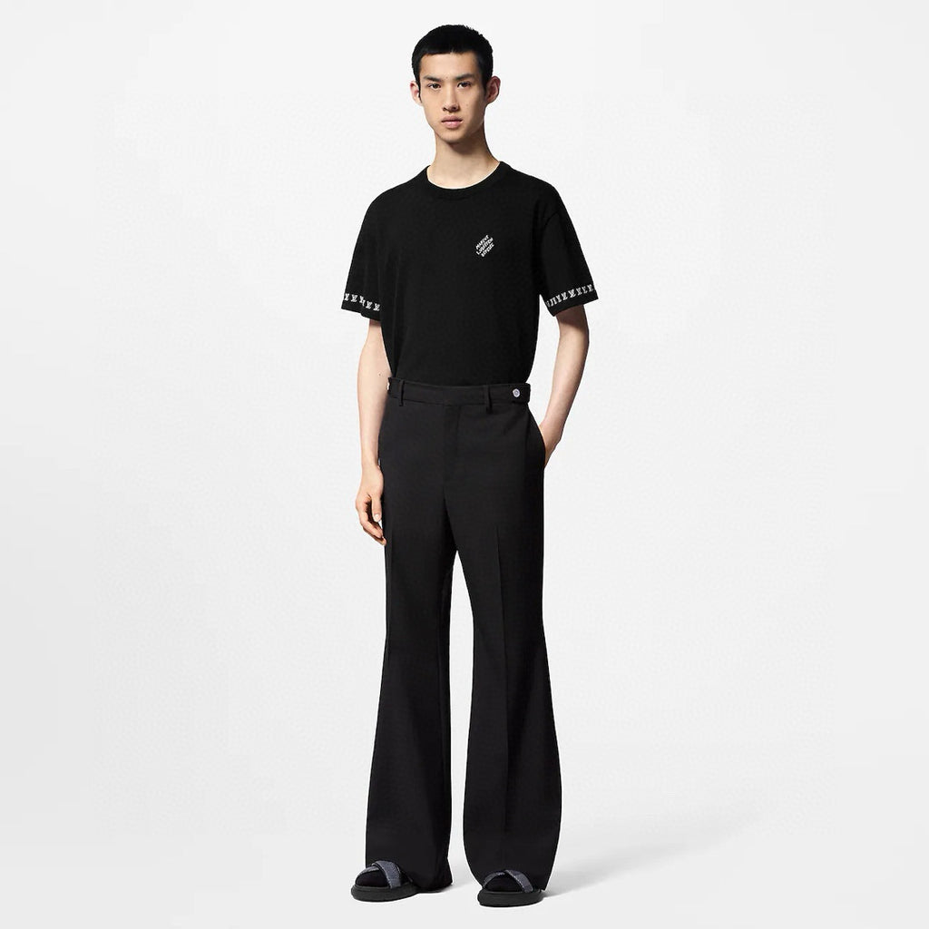 Louis Vuitton Men's Summer Black Cotton Jersey Fabric Round Neck Short Sleeve T-shirt #98962
