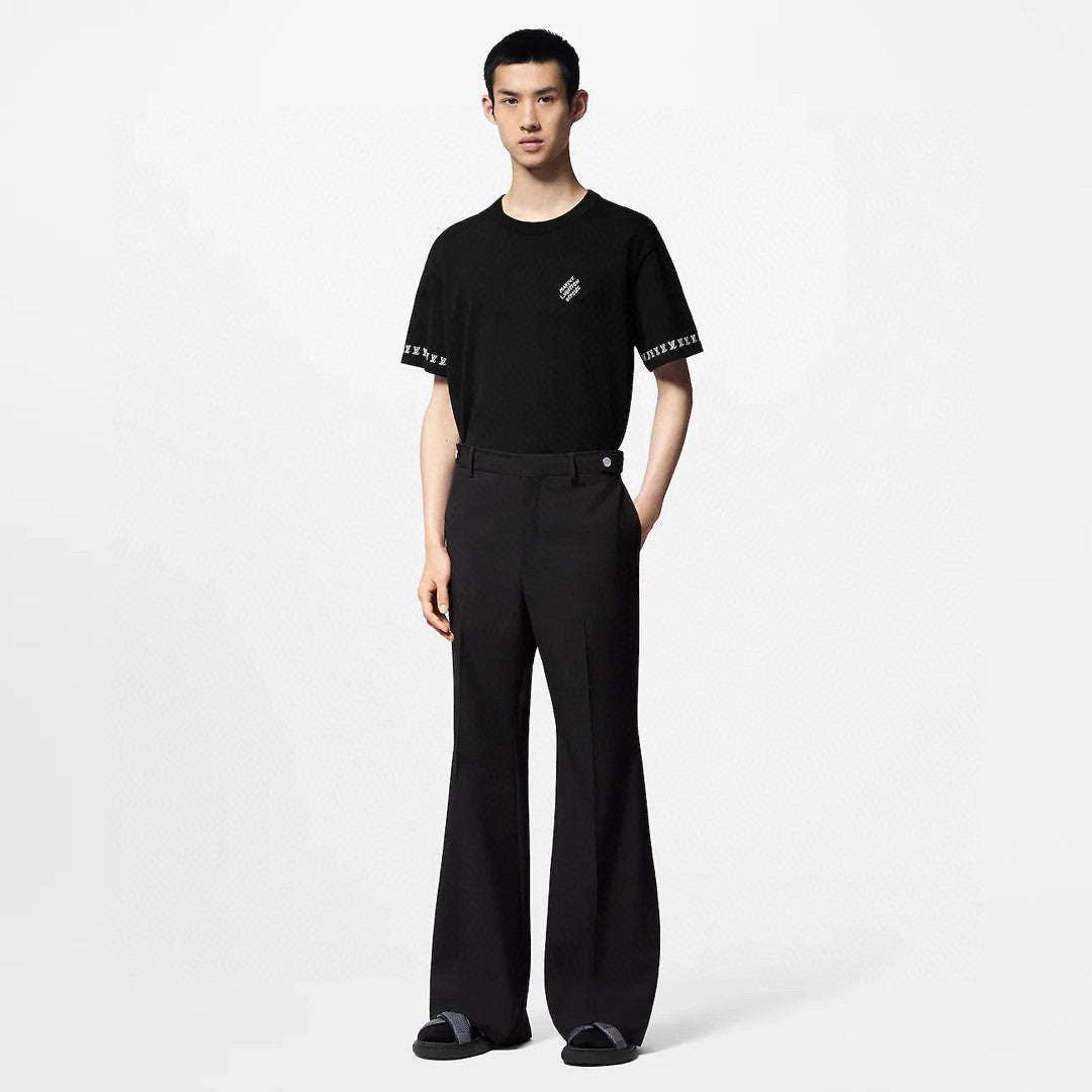 Louis Vuitton Men's Summer Black Cotton Jersey Fabric Round Neck Short Sleeve T-shirt #98962