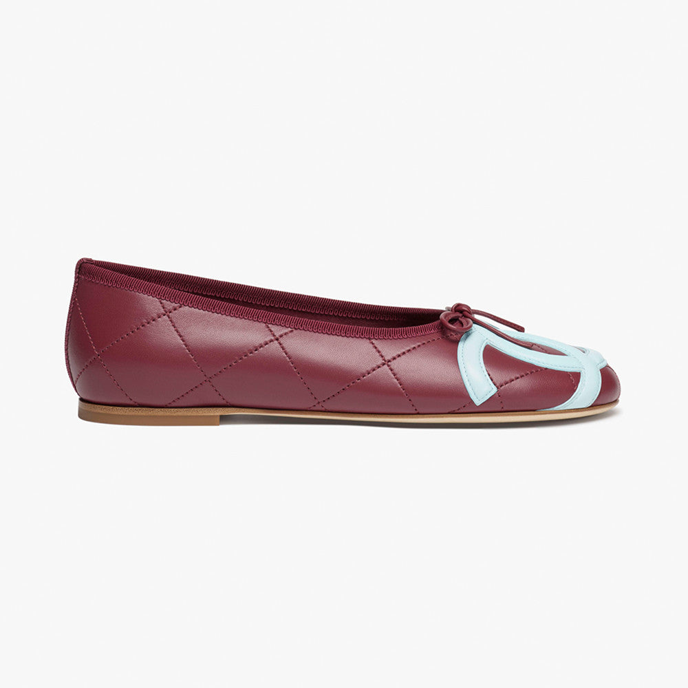 CHANEL Ballet Flats Lambskin Burgundy Light Blue #386254