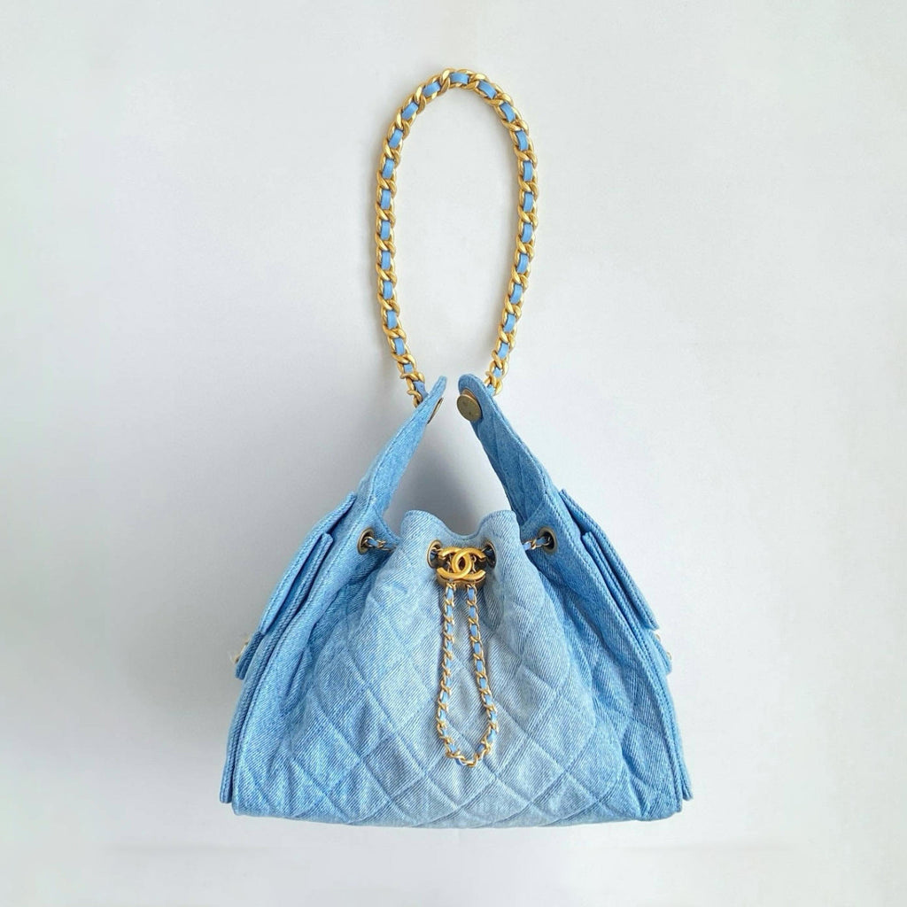 Chanel Women's Classic Double C Logo Solid Color Cowhide & Leather Tote Shoulder Bag Bags #75835