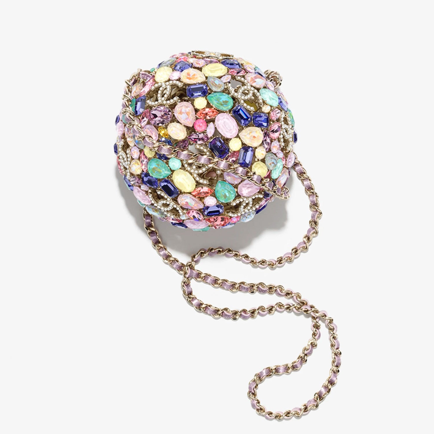 Chanel 2026 Early Spring Resort Collection Spherical Rigid Clutch Bag With Rhinestones And Faux Pearls Multicolor Crossbody Shoulder Tote Bags #82126A