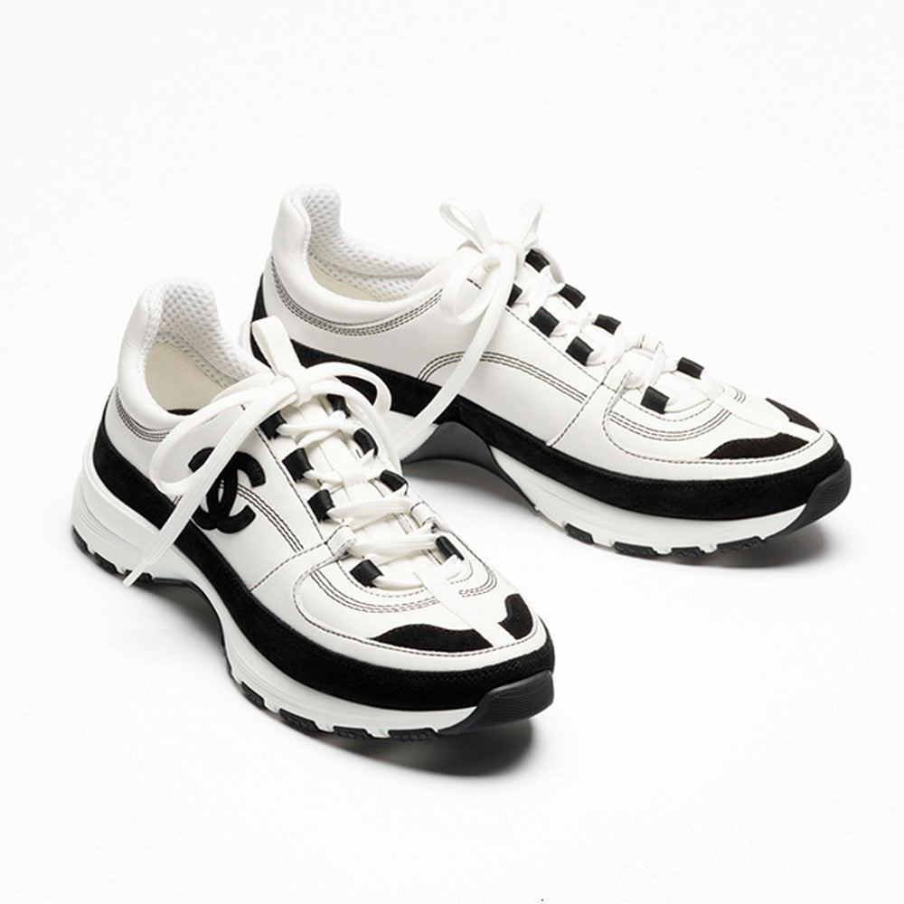 CHANEL Sneakers Calfskin Suede Calfskin White Black #381217