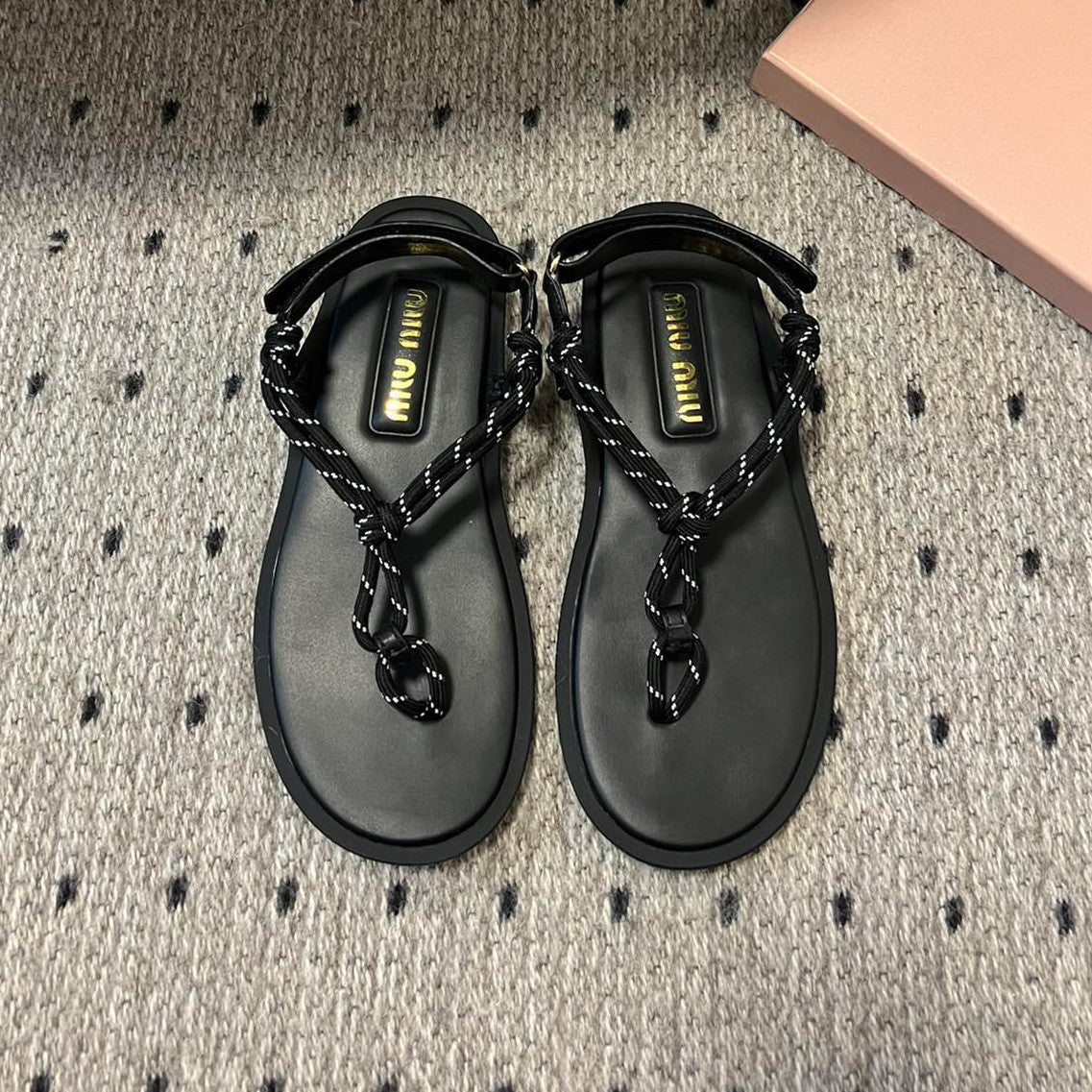 MiuMiu Women's Summer Fashion Casual Toe-exposed Strappy Leather Sandals Shoes #78431