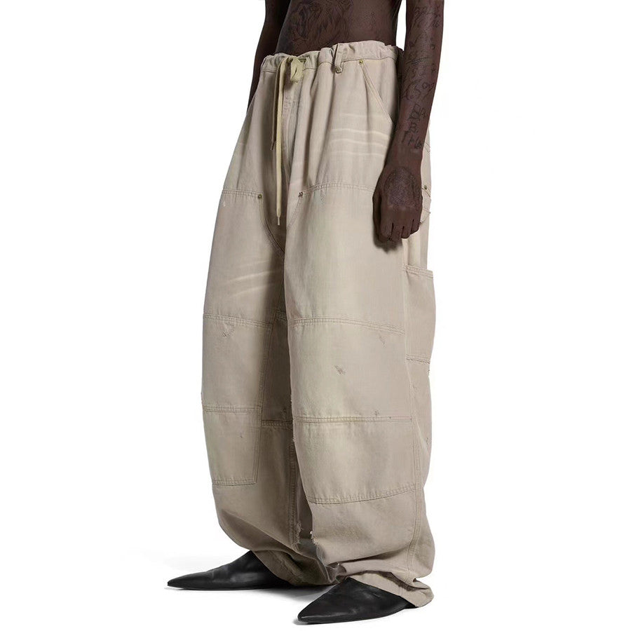 Balenciaga Men's Women's Four Seasons Cotton Tie Mid Waist Loose Work Pants Solid Color Casual Pants Ngvp #1937