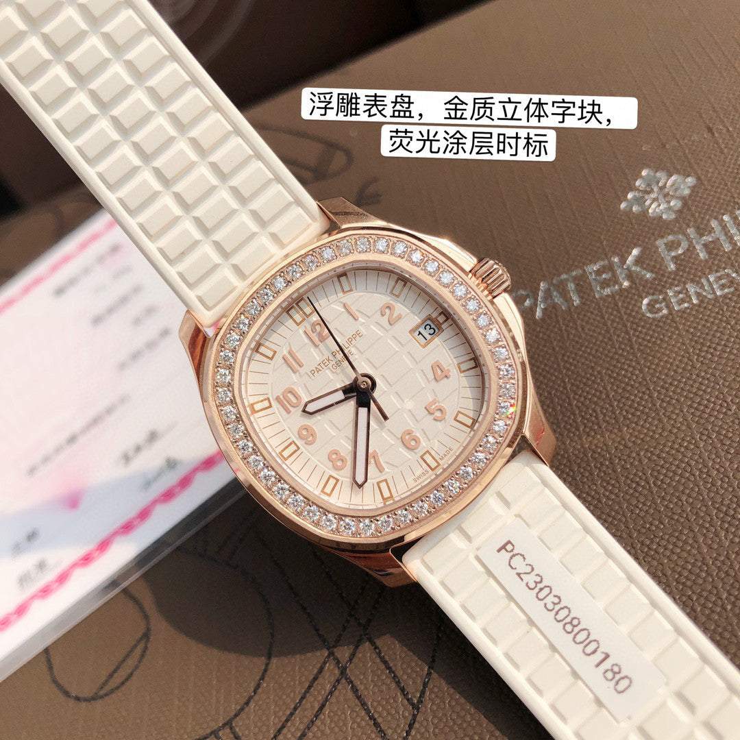 Patek Philippe Mechanical Watches With Diamonds On Silicone Straps Watch #96352