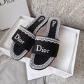 Dior Dentelle Slide Sky Blue Dior Oblique Embroidered Cotton and White Lace #377809