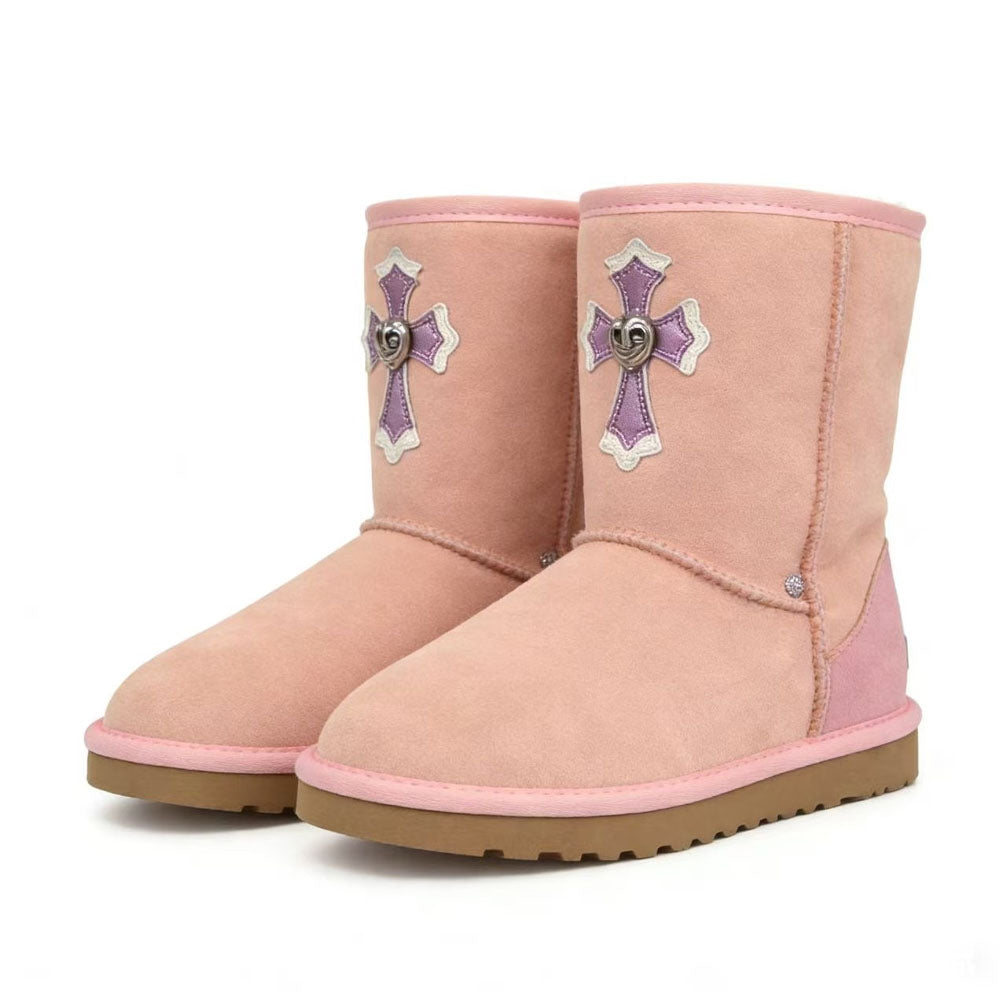 Chrome Hearts Winter New Winter Snow Boots For Men And Women Mid-tube Boots Cross-cotton Shoes Fashionable And Trendy Casual Warm Pink Boots  #195122