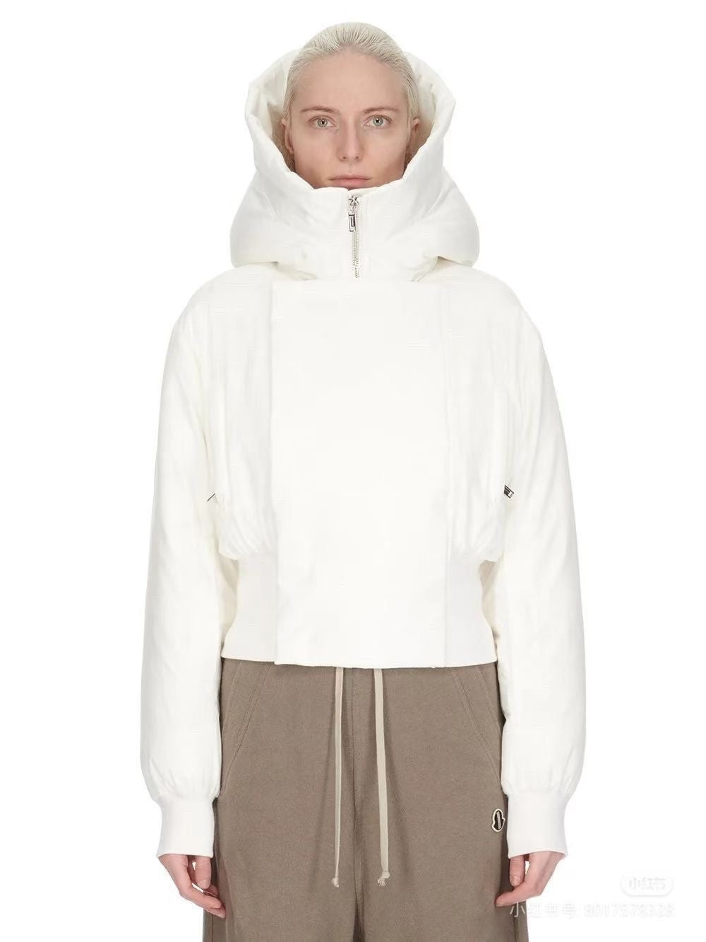 Moncler x Rick Owens Men's Women's Autumn And Winter Large Fur Collar Removable Trend High Street White Down Jacket Zip Hooded Jacket Ngvp #9794
