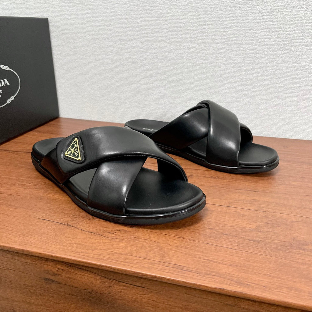 Prada Leather Cross Slides #383748