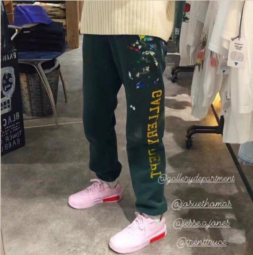 Gallery Dept. Men's Spring And Autumn Graffiti Letters Printing Solid Color Do Old Hooded Sweatshirt Casual Ink Splash Elastic Waist Drawstring Pants Ngvp #9291