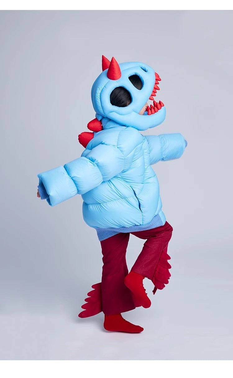 Kid's Autumn And Winter Solid Color Dinosaur Thickened Long Sleeve Hooded Puffer Down Jacket #31324