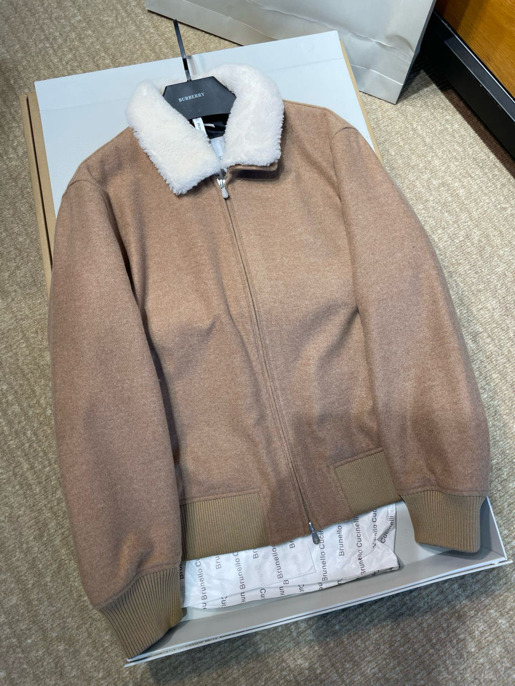 Brunello Cucinelli Men's Spring/Autumn Double-Chain Head Zipper Solid Color Detachable Collar Long Sleeve Pilot Jacket Ngvp #2291