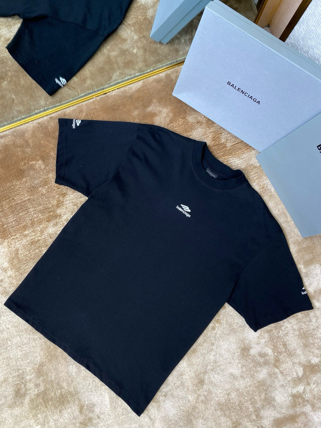 Balenciaga Men's And Women's Summer Solid Color Embroidered Logo Pattern Round Neck Cotton Short Sleeve T-shirt #74686