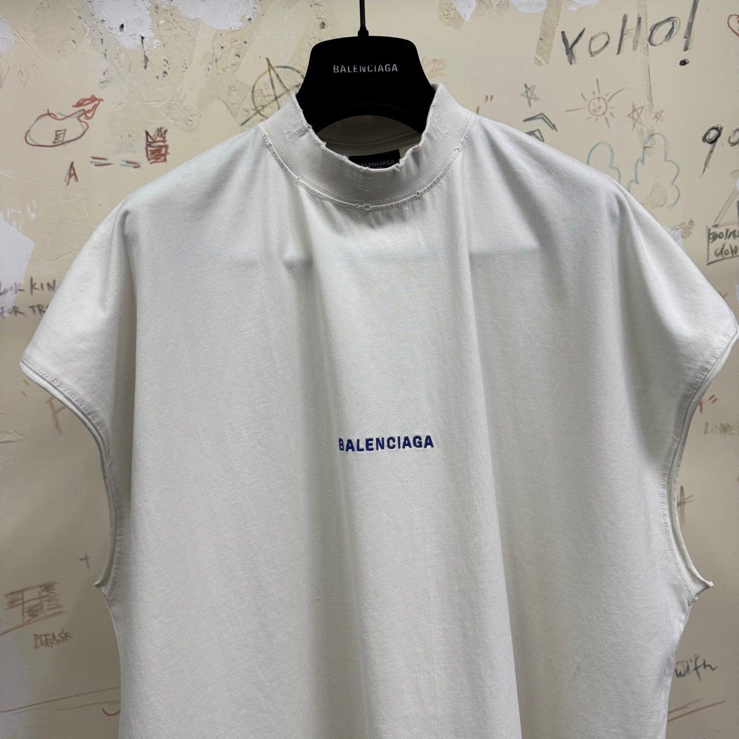 Balenciaga Men's Summer Solid Color Embroidered Letter Print Cotton Crew Neck Sleeveless Top T-Shirt #77489
