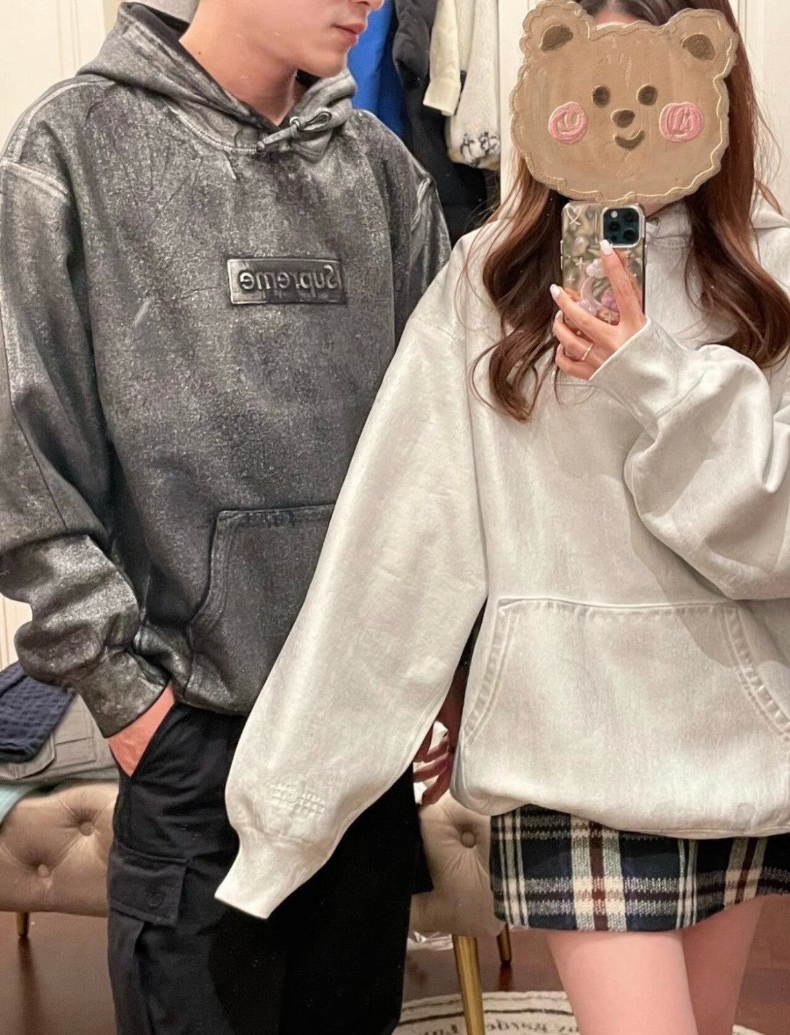 SUPREME/MM6 MAISON MARGIELA Men's and Women's Spring and Autumn Tie-Dye Washed Logo Solid Color Pocket Hooded Sweatshirt Pullover #73148