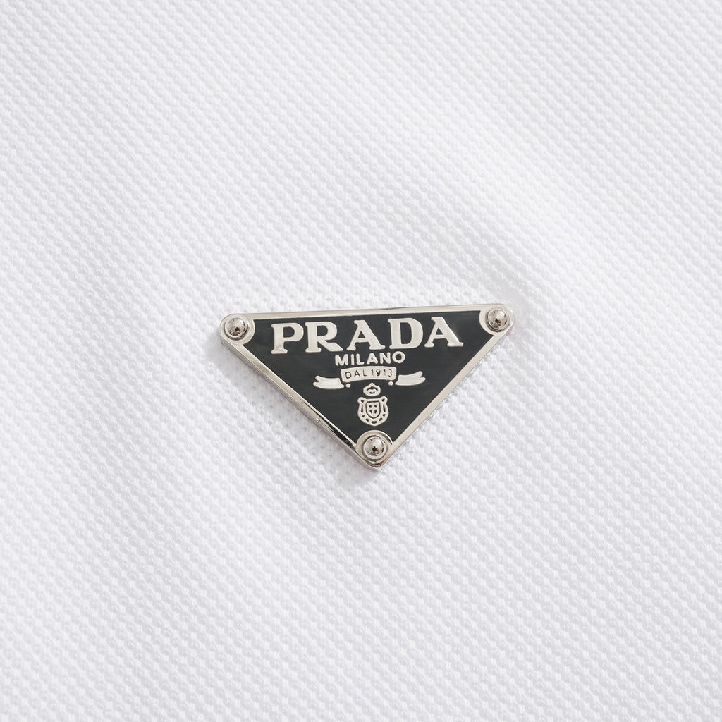 Prada Men's Summer Solid Color Metal Logo Cotton Polo Shirt Short Sleeve T-Shirt #77798
