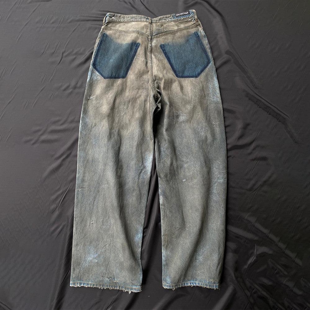 Balenciaga Patched Pockets Baggy Jeans In Blue Denim Pants Ngvp #6367