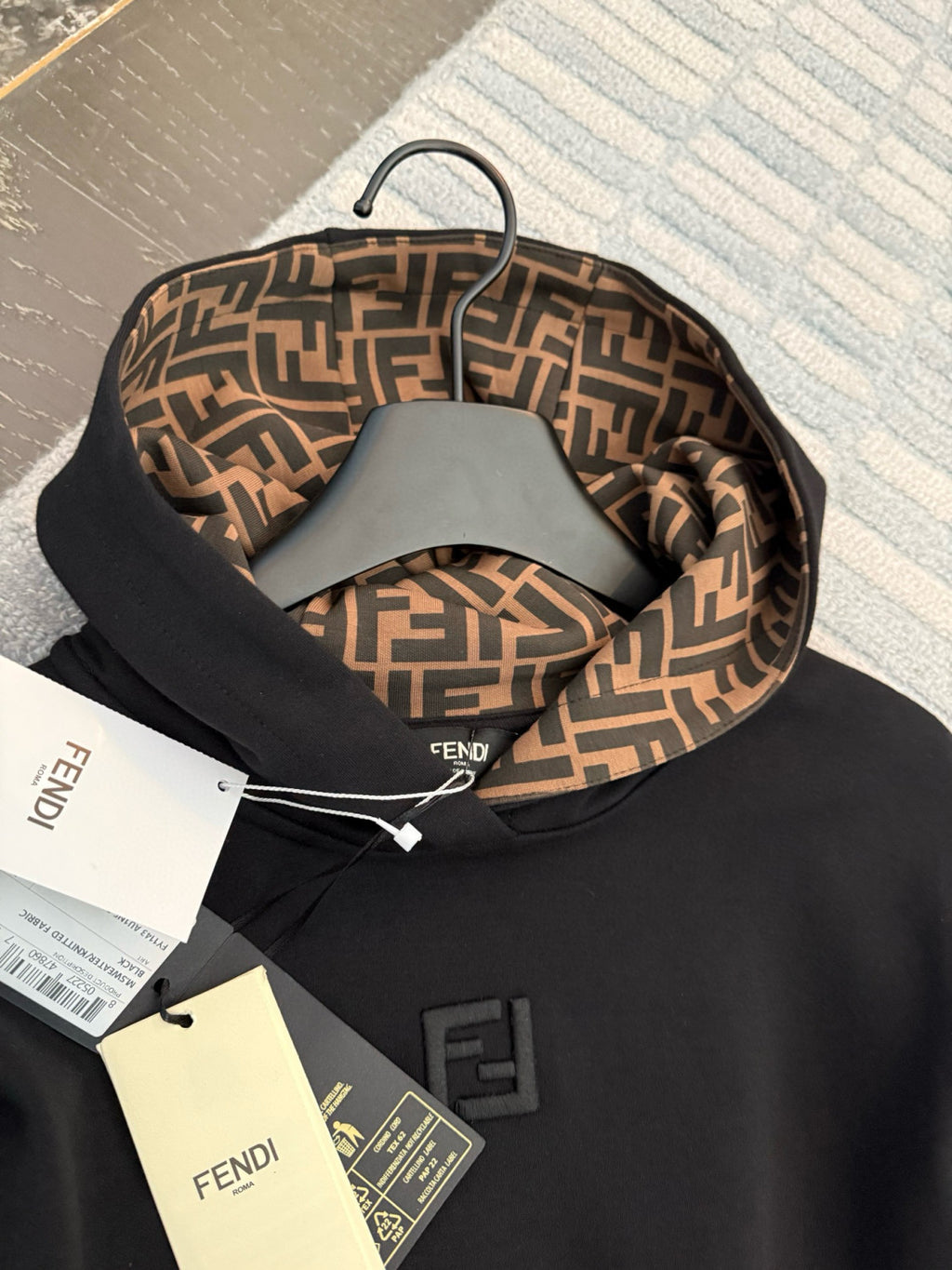 Fendi Men's And Women's Fashion Casual Solid Color Cotton Hooded Embroidered Long Sleeve Sweatshirt #78873