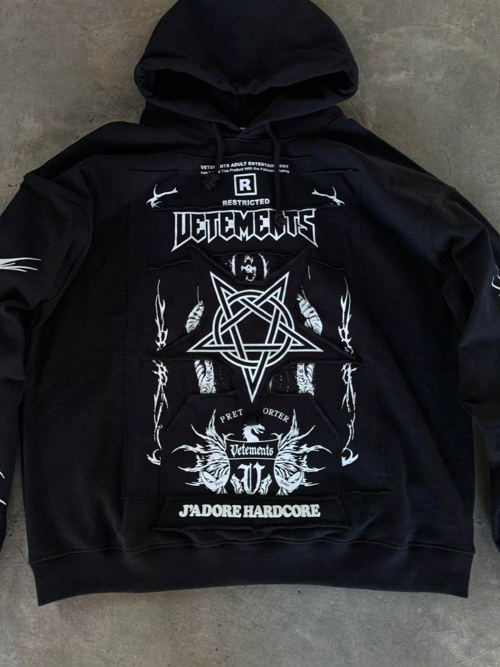 Vetements Men's Fashion Letter Graffiti Pentagram Embroidery Loose Black Zipper Long Sleeve Hoodie #74542