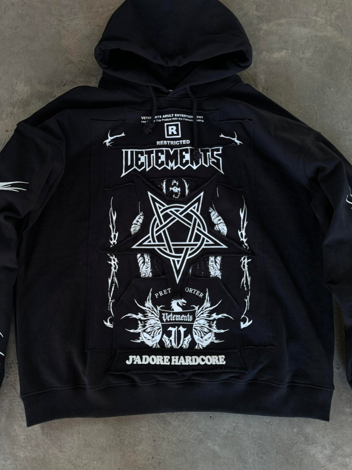 Vetements Men's Fashion Letter Graffiti Pentagram Embroidery Loose Black Zipper Long Sleeve Hoodie #74542