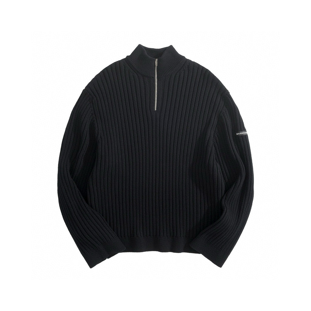 Balenciaga Men's And Women's Spring/Fall Fashion Classic Solid Color High-Neck Pullover Half Zip Ribbed Sweater #78716