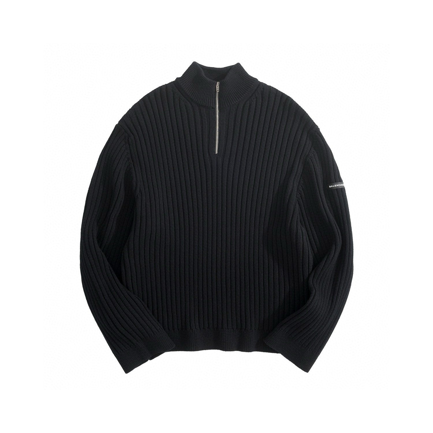 Balenciaga Men's And Women's Spring/Fall Fashion Classic Solid Color High-Neck Pullover Half Zip Ribbed Sweater #78716