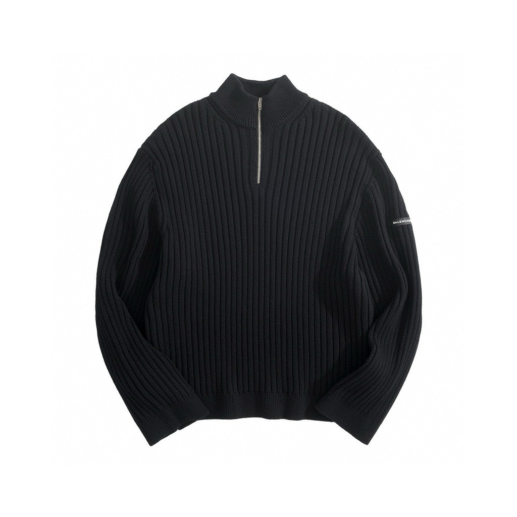 Balenciaga Men's And Women's Spring/Fall Fashion Classic Solid Color High-Neck Pullover Half Zip Ribbed Sweater #78716